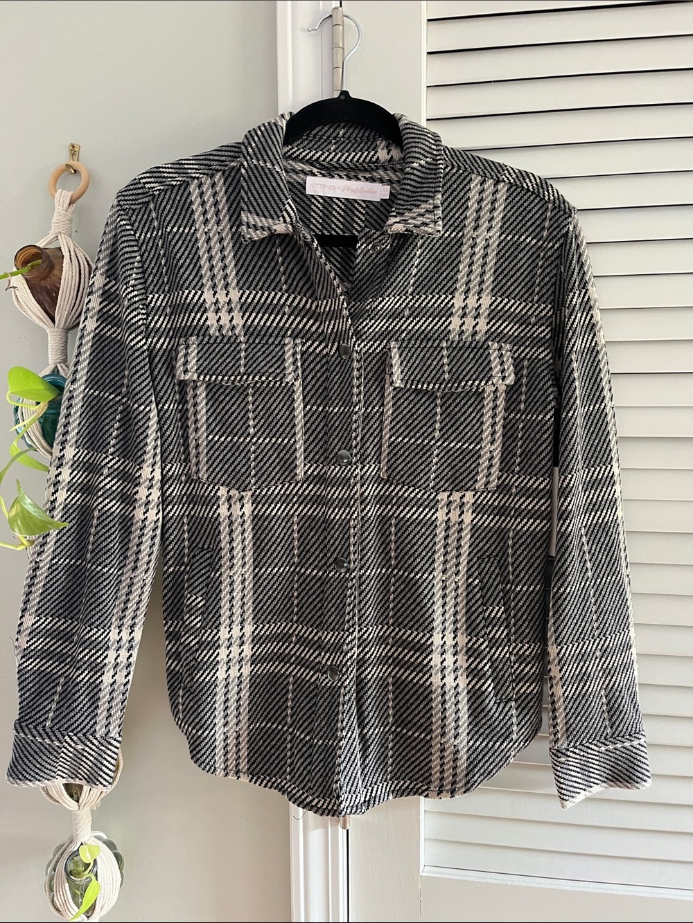 Kittenish Black & White Plaid Button-Front Shacket
